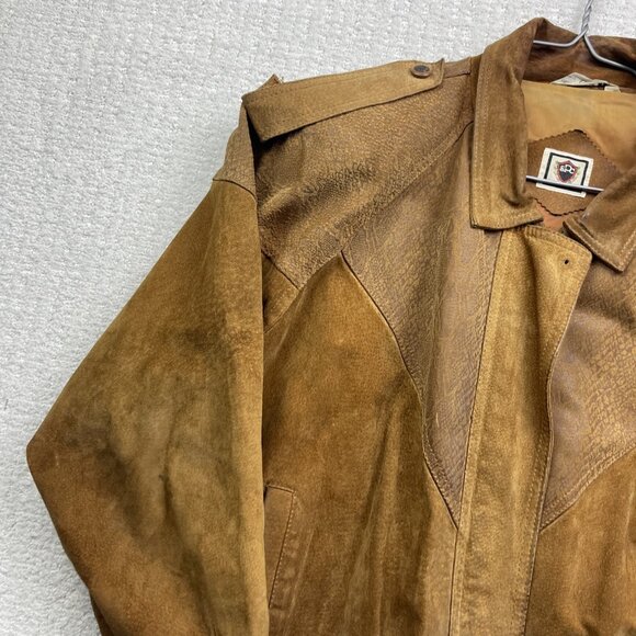 VTG Paris Sport Club Leather Jacket Brown Snake Skin Flight Bomber Padded M Read - Picture 3 of 16